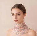 Elegant floral mulberry silk neck gaiter scarf for women providing sun protection - Flowers in Full Yard