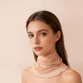 Elegant nude silk neck gaiter featuring delicate ruffle edges for sun protection and fashion - Khaki