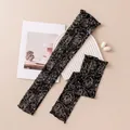 Elegant black lace arm sleeves with white rose floral patterns made of thin mulberry silk - White Rose Pattern
