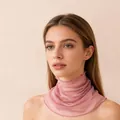 Elegant pink silk mesh sun protection neck gaiter with wood ear ruffle edge for women - Bean Paste Red