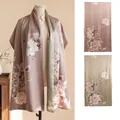 Elegant New Chinese style silk shawl in snowflake satin with floral peony print - Peony Bloom Green