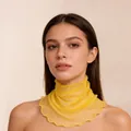 Elegant yellow silk sun protection neck gaiter with ruffled mesh edge detail for women - Yellow