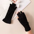 Premium black mulberry silk fingerless gloves for summer sun protection and driving - Black (FHZ26D12-90458-1)