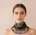 Elegant multicolored mulberry silk neck gaiter with artistic mesh knit pattern for women - Auspicious Clouds
