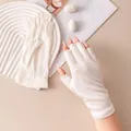 Soft white mulberry silk fingerless gloves for summer sun protection and driving - White (FHZ26D12-90458-2)