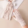 Beige mulberry silk fingerless gloves for sun protection and driving comfort - Beige (FHZ26D12-90458-3)