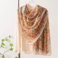 Elegante bufanda de seda con estampado floral para mujer, chal ligero de protección solar - -3 Estampado de flores pequeñas beige
