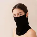 Elegant black mulberry silk sun protection face mask with neck gaiter SKU variant for women - One Size / Black
