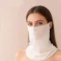 Elegant white silk sun protection mask and breathable neck gaiter for women's skincare - One Size / White