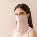 Premium champagne mulberry silk sun protection face mask with full neck gaiter coverage - One Size / Beige