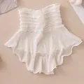 Elegant white silk mesh sun protection neck gaiter with ruffled texture for women - Pleated Stand-up Style (90470-2) / White