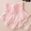 Elegant pink silk mesh sun protection neck gaiter with ruffled edge for summer wear - Light Pink