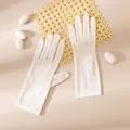 Elegant white lace gloves for women, vintage style sun protection fashion accessory. - Full Finger Style / White
