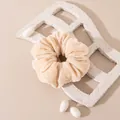 Elegant champagne beige velvet large scrunchie for vintage and sweet hair styling - L / Milk White