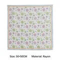 Elegant floral print rayon square scarf in 50x50cm size for spring and summer fashion - 50*50CM / White with Purple Flowers (SW-100643A-3)