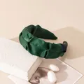 Elegant vintage style dark green silk jacquard knotted headband for luxury hair styling - Twist Pleated Style / Peony Green