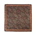 Elegant mulberry silk square scarf featuring a classic orange and teal paisley pattern design - Black Coffee Leaf Pattern