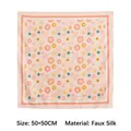 Elegant square faux silk scarf with pink floral daisy pattern and Yes Girl text 50x50cm - 50*50CM / Lotus Pink with Red Flowers (SW-100643A-4)