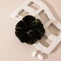 Elegant dark green velvet scrunchie hair tie with a vintage large-intestine design for women - L / Dark Green