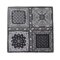 Elegant black and white paisley silk square scarf with an intricate floral print - Black Four-Grid Paisley