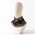 Lightweight mulberry silk mesh knitted neck scarf featuring a vibrant floral print - Black Rose Print (FHZ25D9-90171-6) / One Size / Black