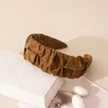 Vintage handmade brown silk pleated headband featuring an elegant jacquard pattern design - Twist Pleated Style / Tortoise Shell Ginger Yellow