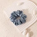 Elegant large mulberry silk scrunchie in dusty blue with a luxurious satin texture - L / Grey Blue