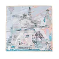 Elegant 65cm square silk scarf featuring a detailed mechanical horse and architecture illustration - Horse Kingdom Pattern