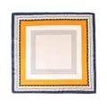 Elegant silk square scarf with orange and navy navy blue geometric border pattern print - Geometric Color Block Square Scarf (FHZ24-9332) / 65x65cm / Orange Blue Checkerboard