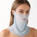 Light blue summer thin silk sun protection face mask veil with neck gaiter for women - One Size / Light Blue (90169-2)