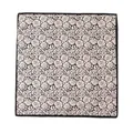 Elegant mulberry silk square scarf featuring a vintage rose floral pattern in beige and black. - Camellia Shadow Pattern