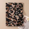 Retro leopard print long pashmina scarf shawl with fringe detail in warm earth tones - Polyester Wool Blend Style / Black Brown