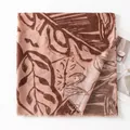 Vintage brown botanical leaf print silk-blend scarf shawl with delicate fringed edges - Light Caramel (FH25-6040-1) / 190*90cm / Light Caramel