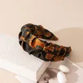 Handmade silk jacquard headband with retro oriental floral pattern in black and orange. - Twist Pleated Style / Black Floral