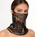 Elegant vintage chain print sun protection silk face veil neck gaiter for women - One Size / Black Chain (90169-3)