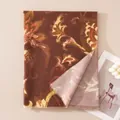 Elegant brown floral printed long scarf with soft texture and decorative fringed edges - Polyester Wool Blend Style / Caramel Base Floral