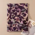 Vintage purple tie-dye printed long scarf with fringe detail, elegant winter shawl wrap. - Polyester Wool Blend Style / Purple