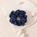 Large navy blue mulberry silk scrunchie with a soft satin finish on a white tray - L / Navy Blue
