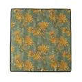 Elegant green mulberry silk square scarf featuring a luxury golden sunflower print - Auspicious Cloud Emerald Gold Leaf