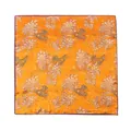 Elegant orange silk square scarf featuring golden sunflower and cloud prints - Auspicious Cloud Orange Gold Leaf