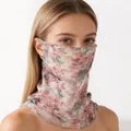 Elegant summer floral print silk sun protection face mask and neck gaiter for women - One Size / Pink Ditsy Floral (90169-5)
