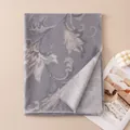 Elegant grey floral print scarf with soft fringe edges and a warm, cozy texture. - Gray Floral