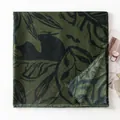 Elegant vintage olive green scarf featuring artistic black leaf print and frayed edges - Dark Green (FH25-6040-4) / 190*90cm / Dark Green
