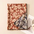 Detailed shot showing the texture of rust red and navy ginkgo leaf print wool shawl - Double-Sided Autumn Ginkgo
