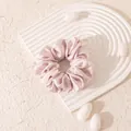 Elegant pink silk scrunchie made of premium mulberry silk with a lustrous satin finish. - L / Taro Purple