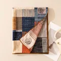 Detailed view of a double-sided silk-wool shawl with retro patchwork grid and roses. - Double-Sided Plaid Patchwork