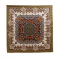Vintage bohemian floral print square silk scarf in olive green and orange design - Vintage Green