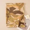 Elegant poly-wool scarf with vintage floral leaf print in earthy tones for winter - Polyester Wool Blend / Yellow-Green