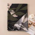 Stylish unisex wool-blend scarf with a dark green leaf pattern in a SKU variant view - Wool Blend Style / Black Green Vine