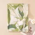 Elegant wool blend scarf with green leaf print and delicate fringed edges - Polyester Wool Blend / Grass Green